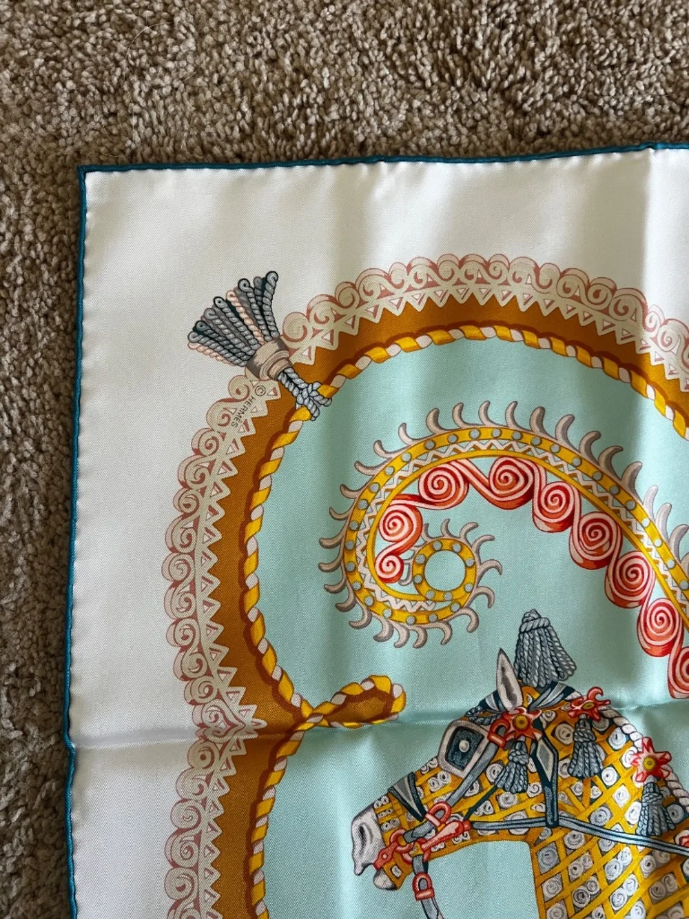 Authenticated Hermès Paris Pegase Silk Scarf, made in France